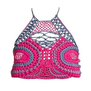 ETRO Pink and Gray Crochet Halter Top, IT38